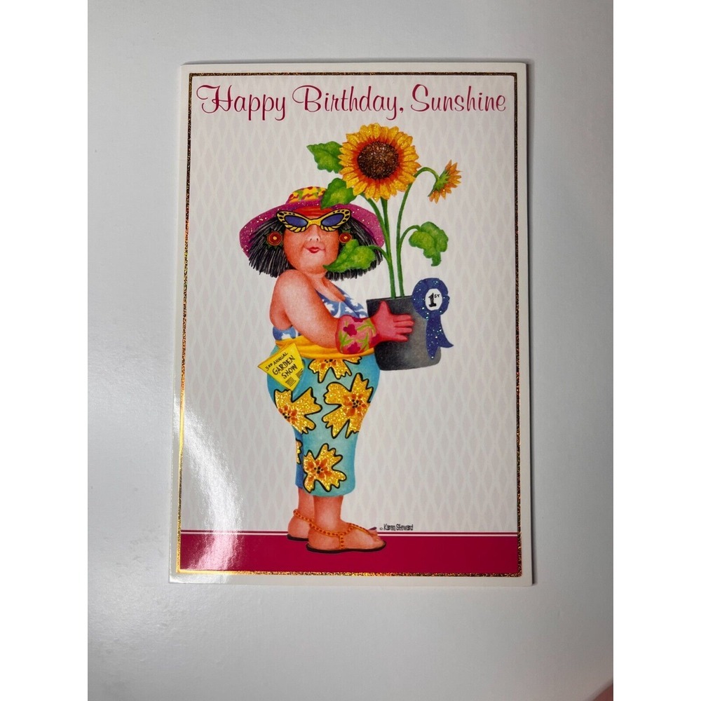 Pictura‎ Old Lady Holding Big Flower Happy Birthday Wishes & Greetings Card